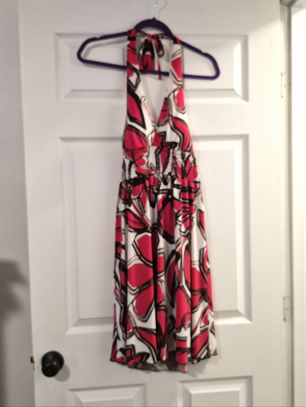 Y2k Halter Dress with Red & White Graphic Print